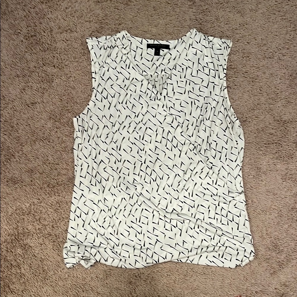 Banana Republic Black and White Geometric Faux Wrap Blouse